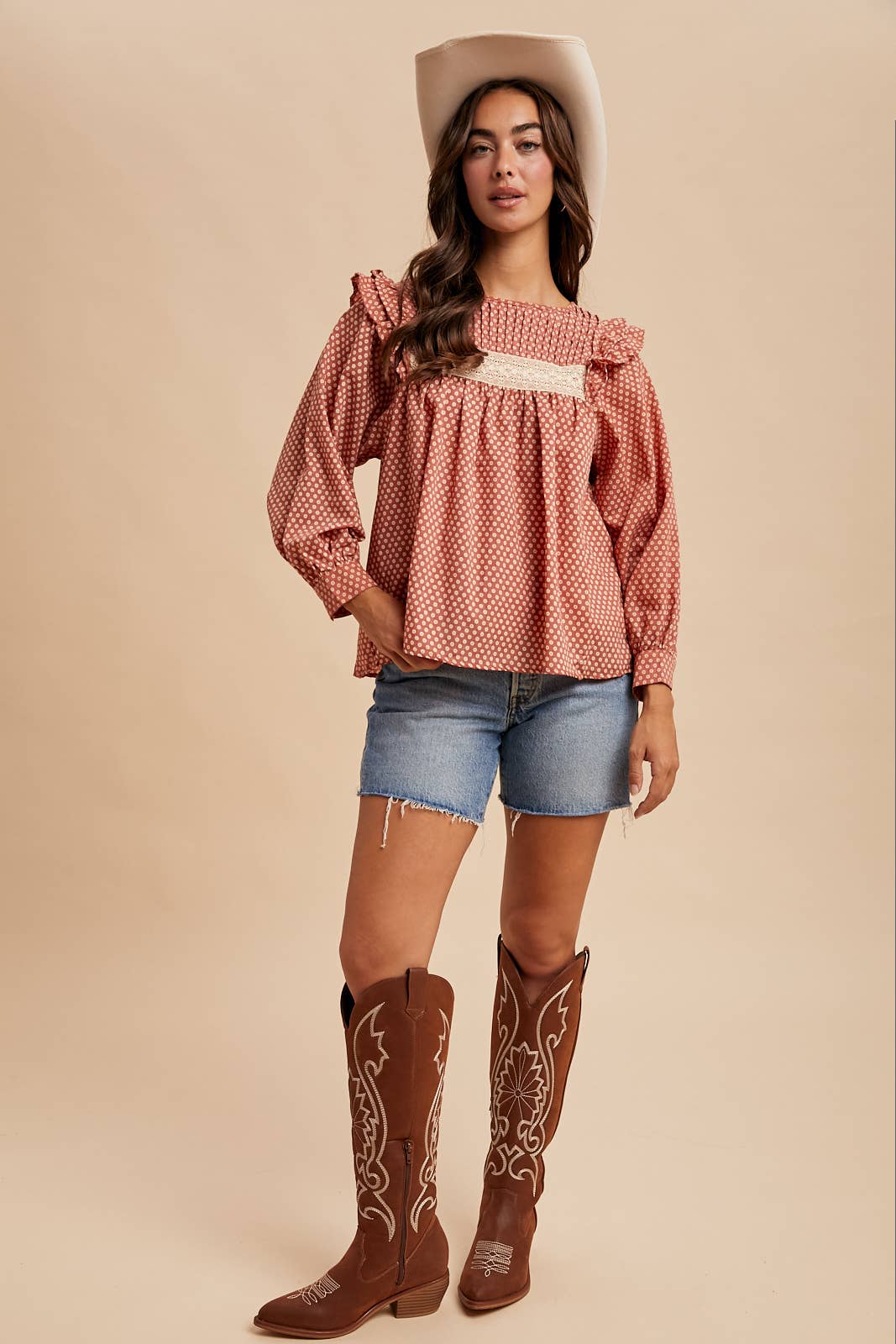 PINTUCK SMOCK LONG SLEEVE BLOUSE - Chickticks