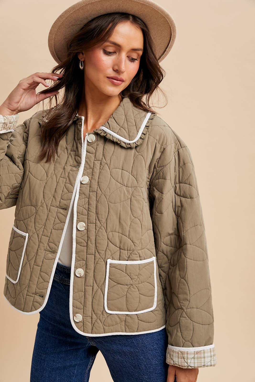 FLORAL QUILTED COLLARED JACKET - Chickticks