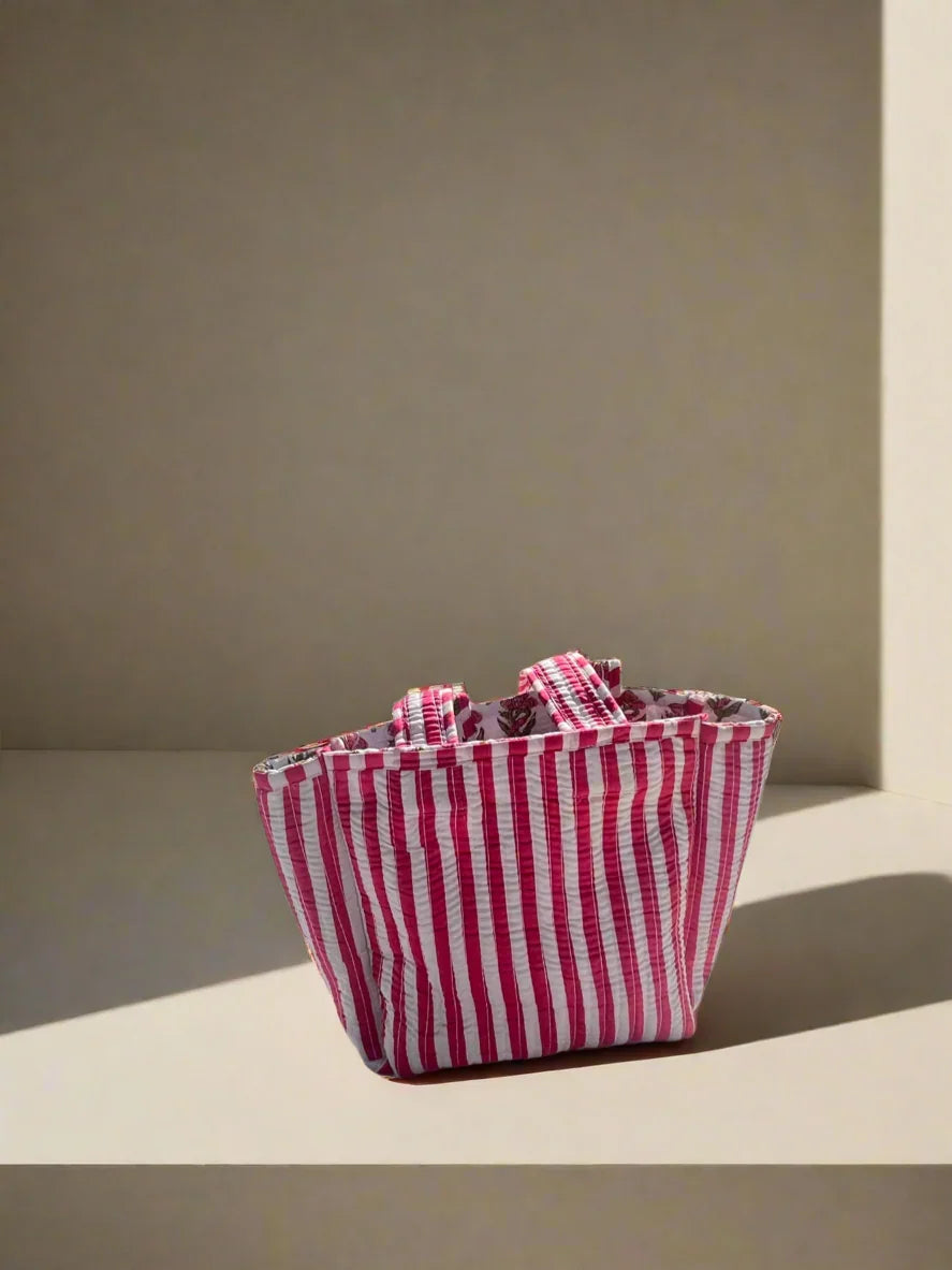 Cotton Quilt Floral Pink Reversible Mini Tote Bag - Chickticks