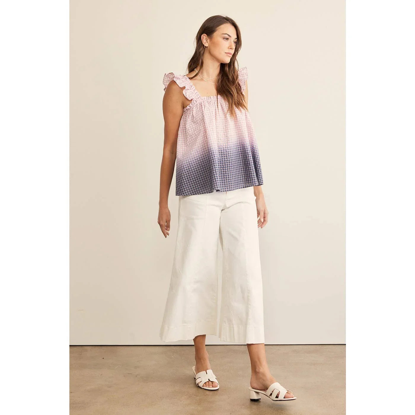 OMBRE PLAID RUFFLE SLEEVE TOP - Chickticks