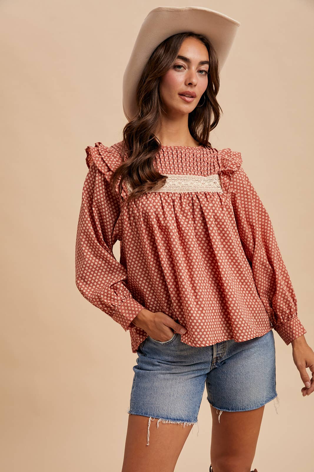 PINTUCK SMOCK LONG SLEEVE BLOUSE - Chickticks