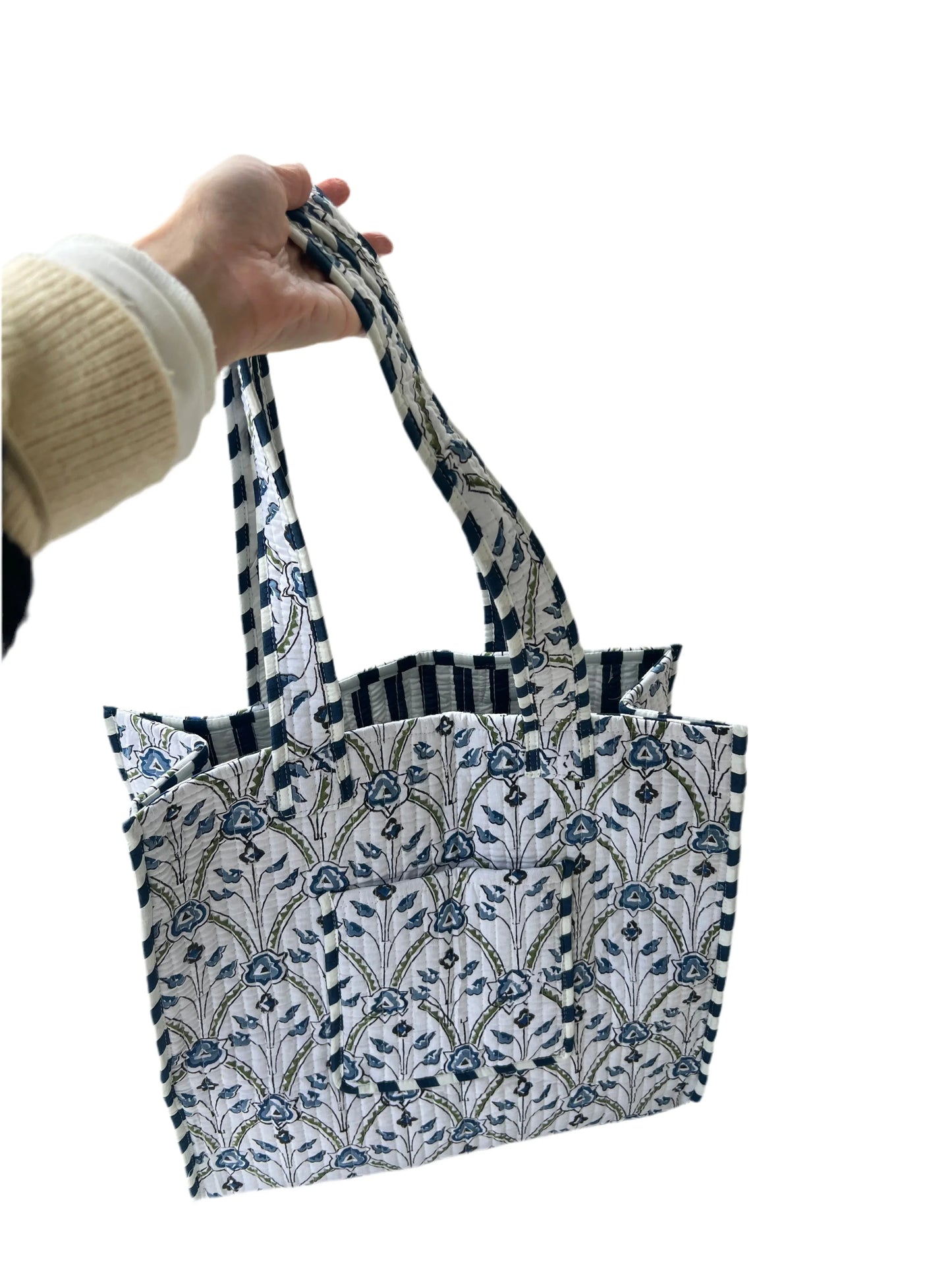 Cotton Quilt Floral Hand blocked print Tote Bags (Large) - Chickticks