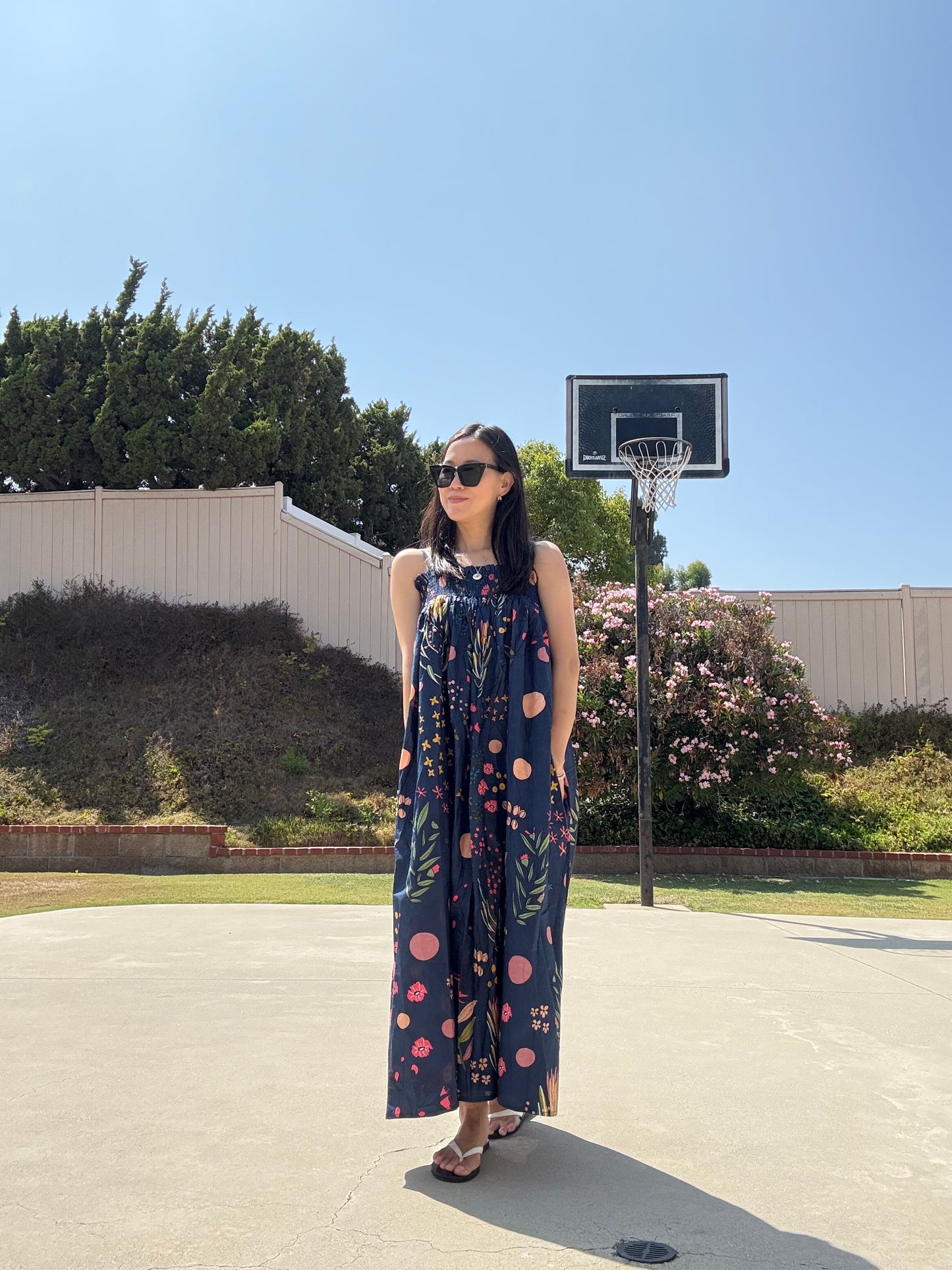 Cotton Floral Maxi Dress. Everyday nap dress. Spaghetti straps dress. Classic cozy comfortable dress. - Chickticks