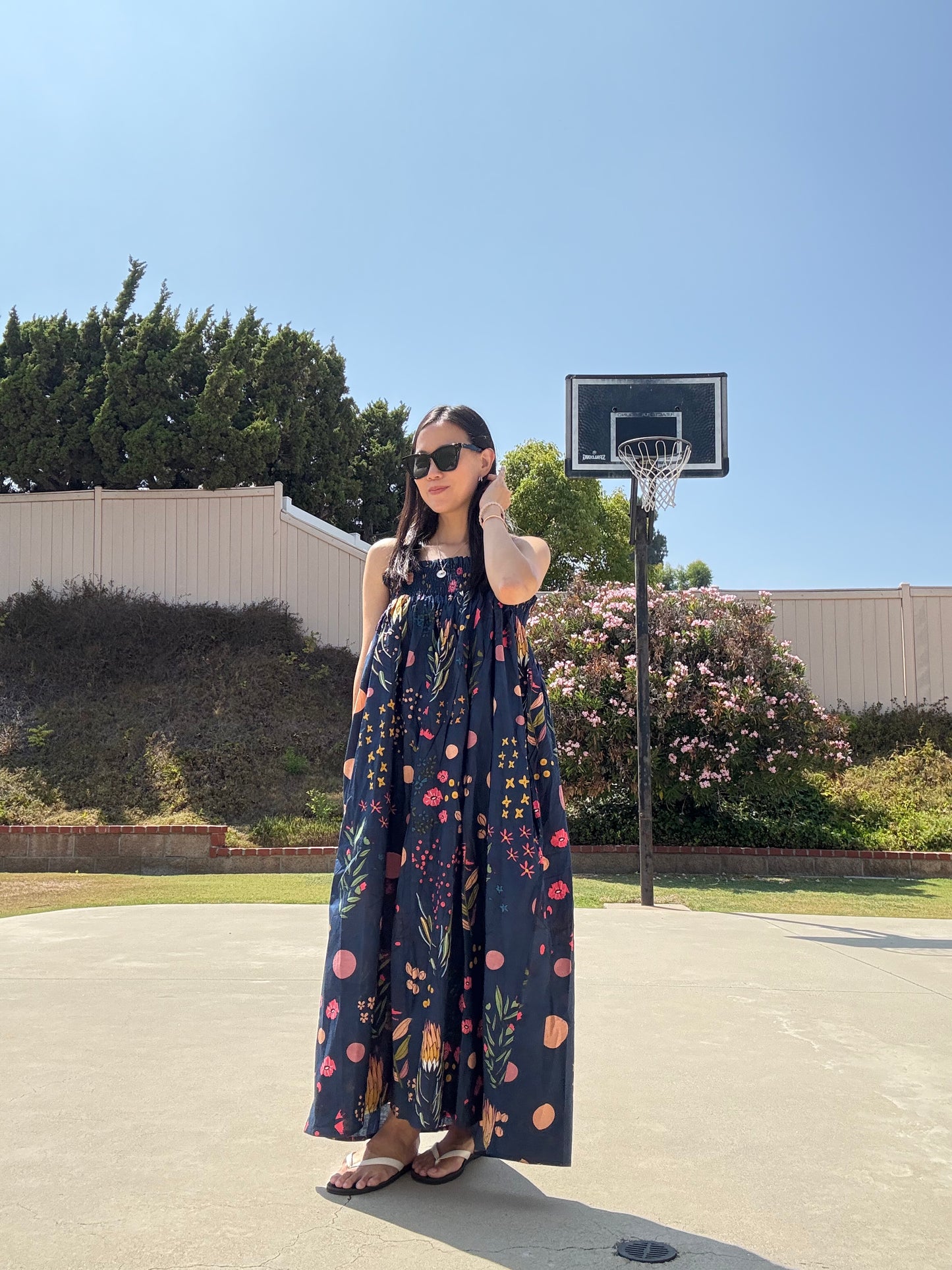 Cotton Floral Maxi Dress. Everyday nap dress. Spaghetti straps dress. Classic cozy comfortable dress. - Chickticks