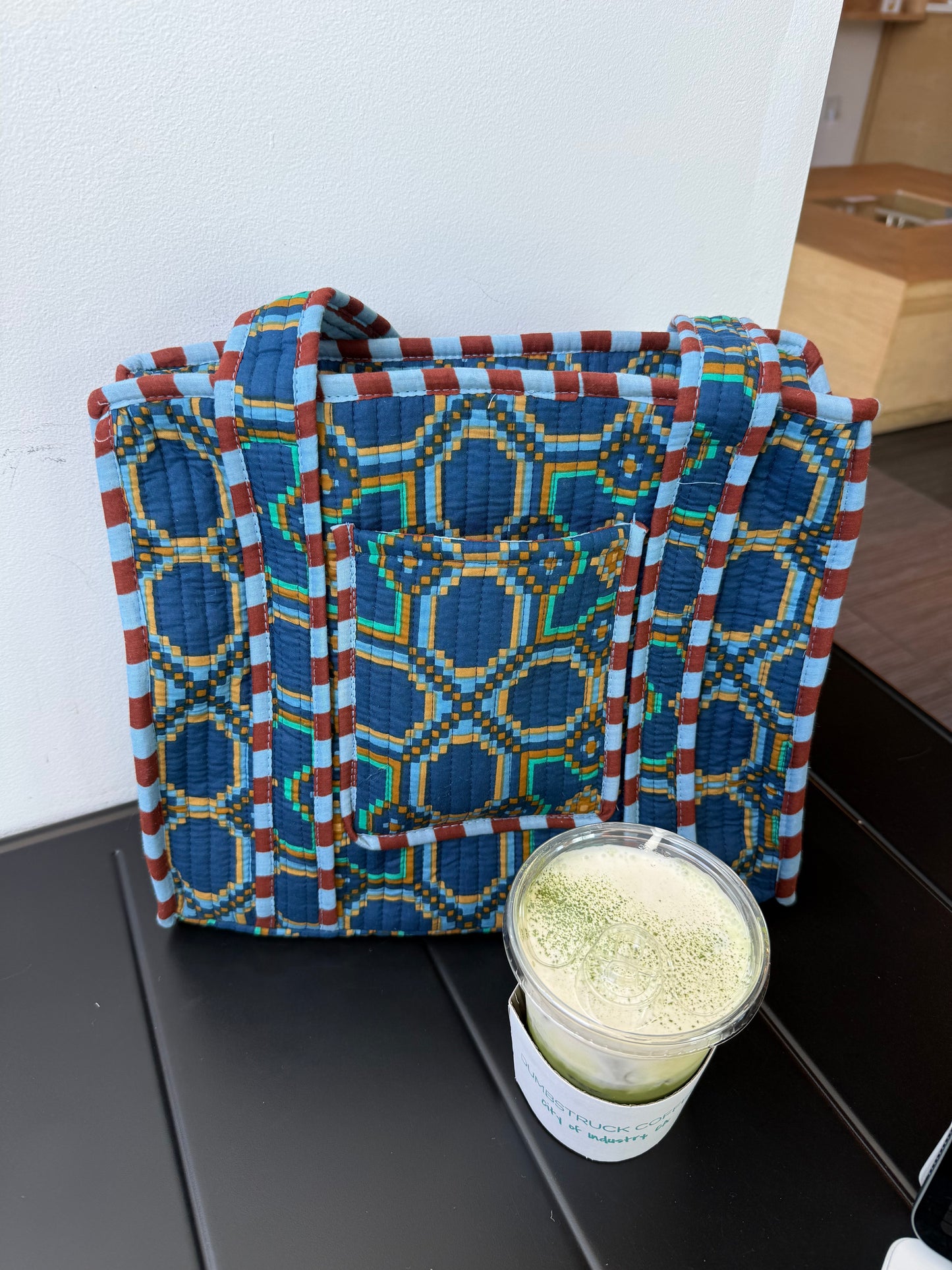 Hand Block Print Cotton Quilt Tote Bag. Geometry stripes Zipper Tote Bag. Everyday Tote Bag. Summer Tote Bag. Mother’s Day Gift.