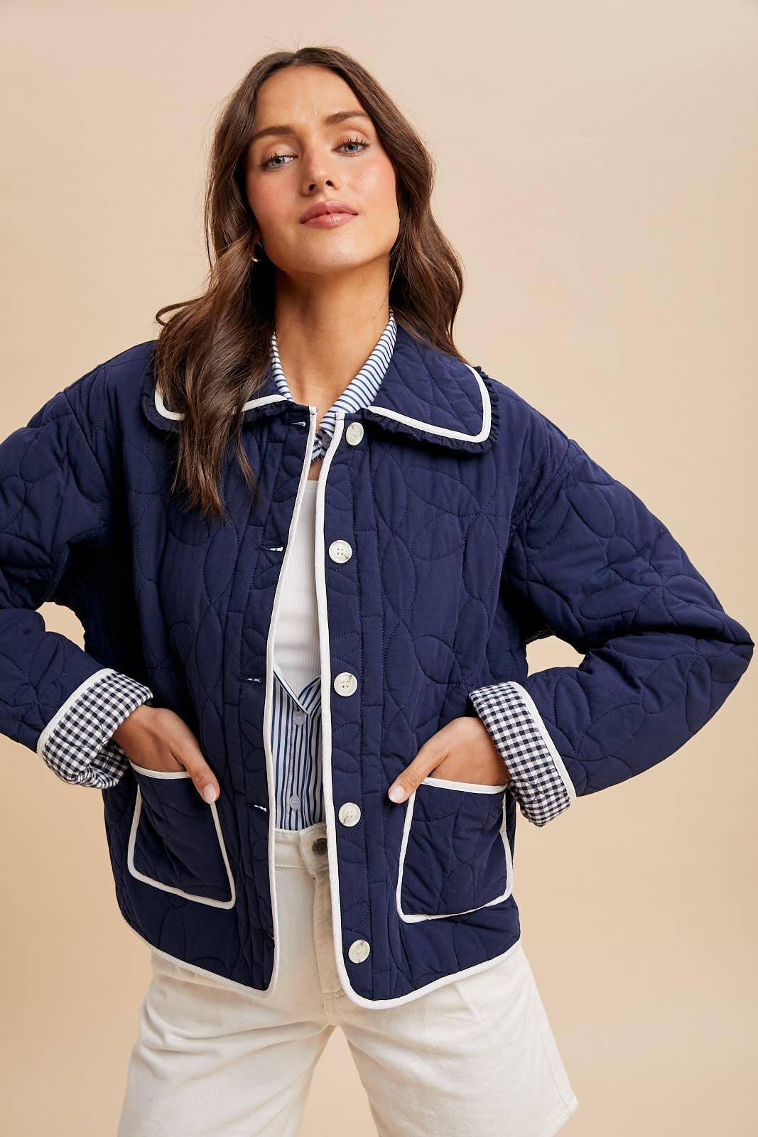 FLORAL QUILTED COLLARED JACKET - Chickticks