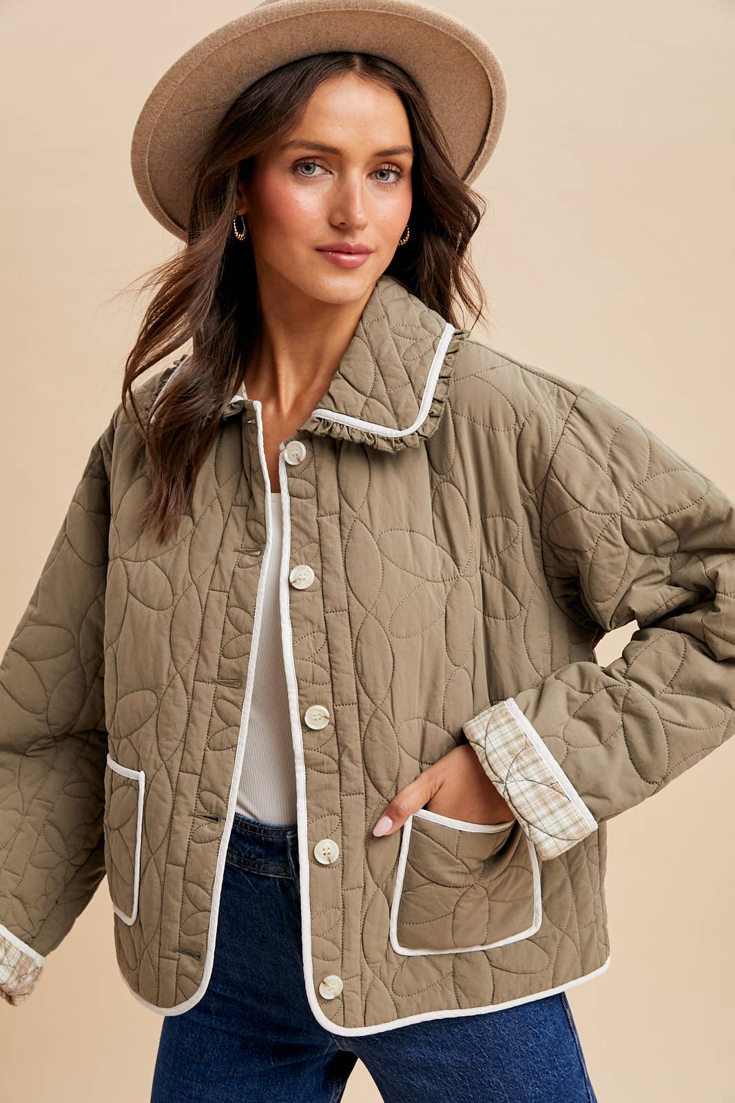 FLORAL QUILTED COLLARED JACKET - Chickticks