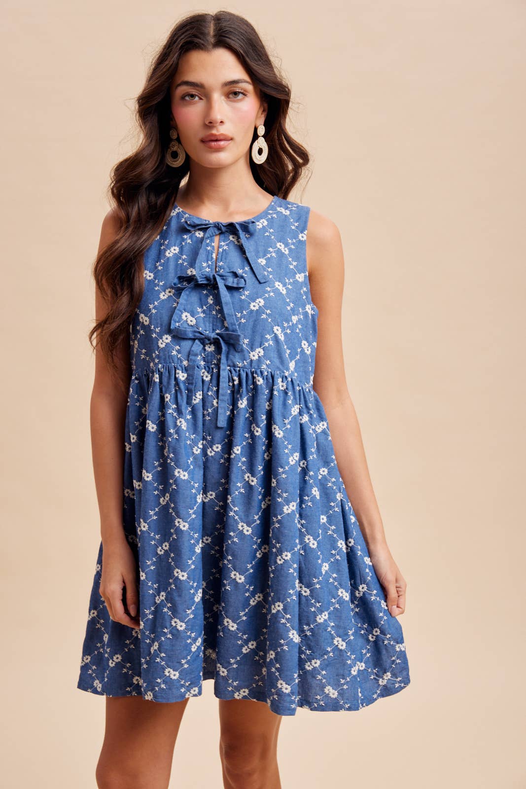 Denim EMBROIDERED MINI DRESS. Summer Mini Dress. Embroidered Dress. Nap Dress.