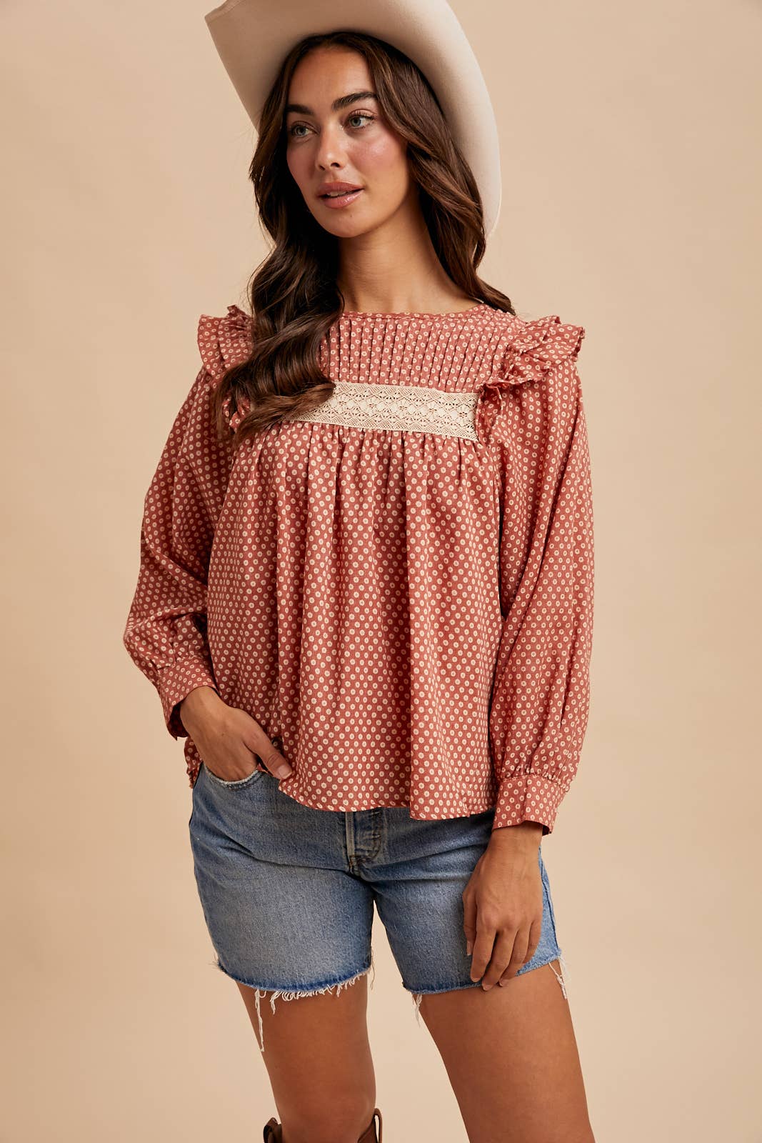 PINTUCK SMOCK LONG SLEEVE BLOUSE - Chickticks