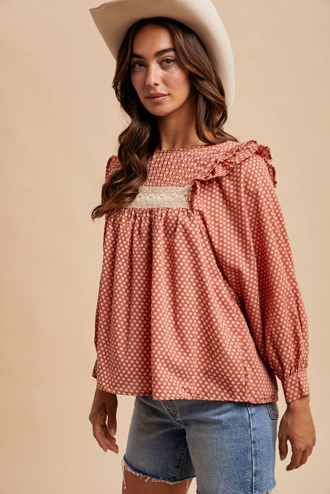 PINTUCK SMOCK LONG SLEEVE BLOUSE - Chickticks