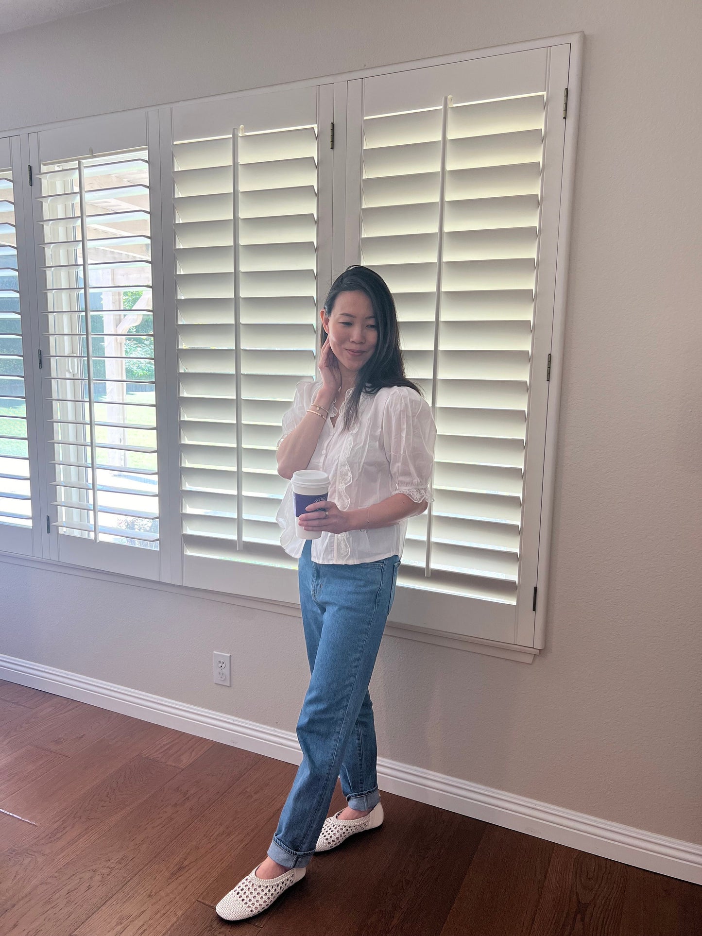 White ruffle frilly top cotton with button - Chickticks
