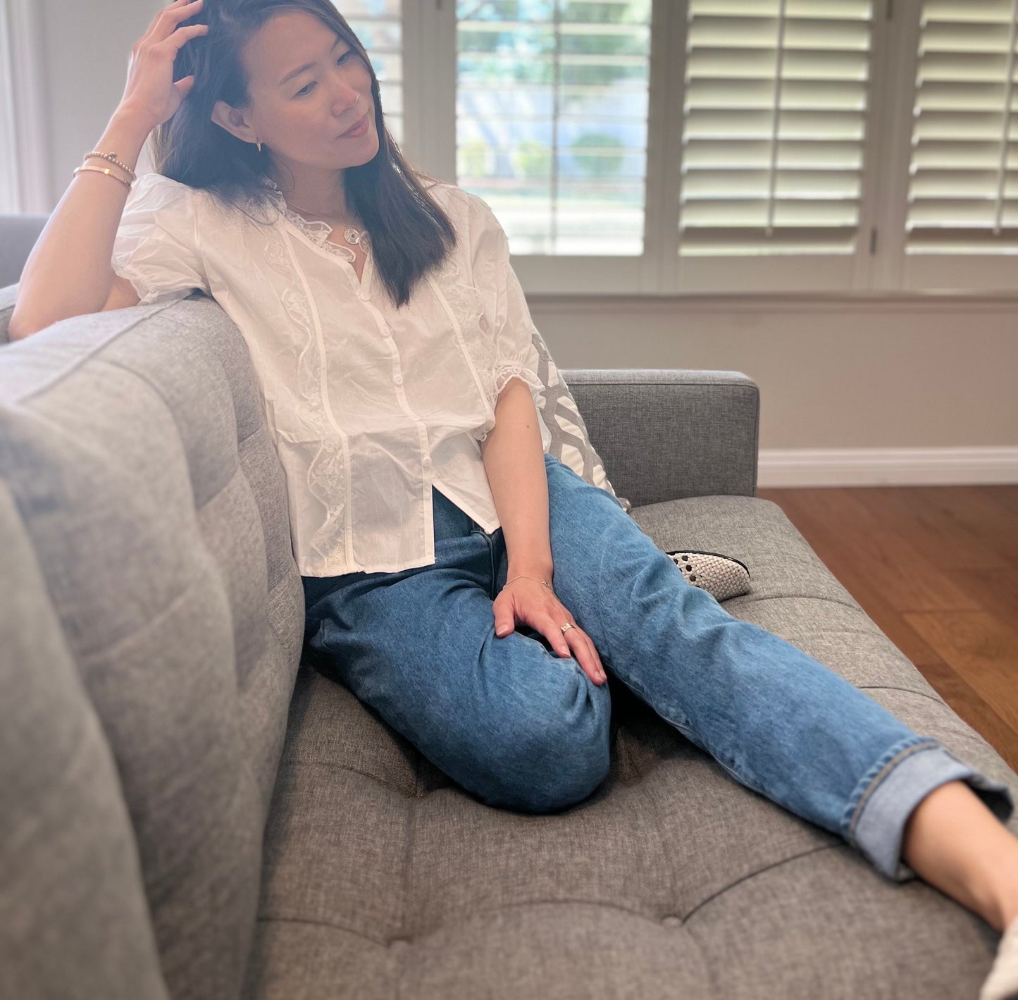 White ruffle frilly top cotton with button - Chickticks