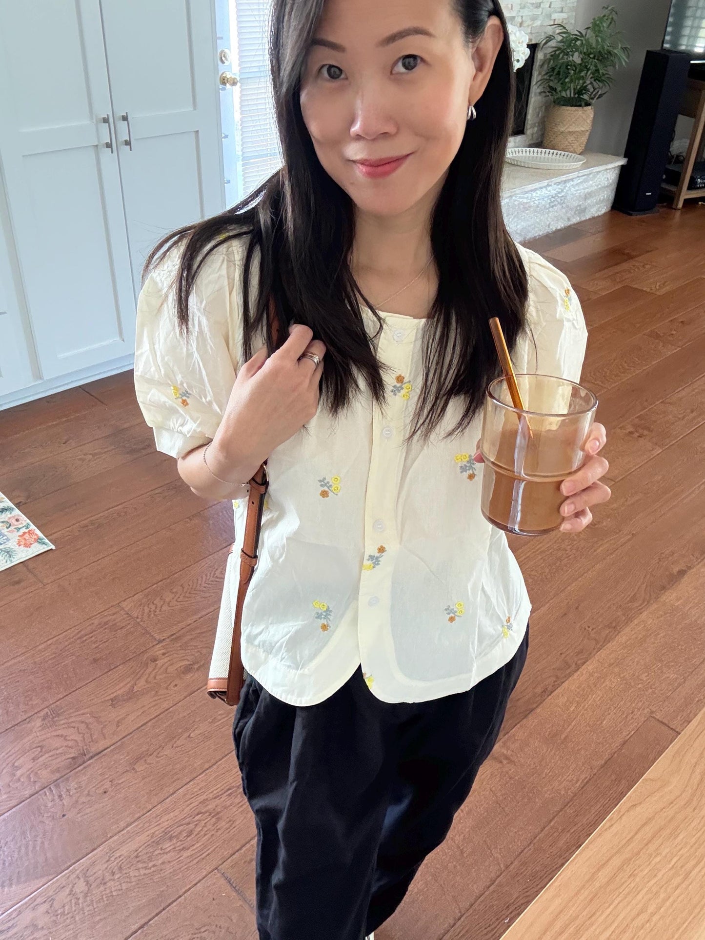 Casual cotton button down floral embroidered in lemon butter yellow. Cozy cottage vibe top.Romantic blouse. Doen inspired top. - Chickticks