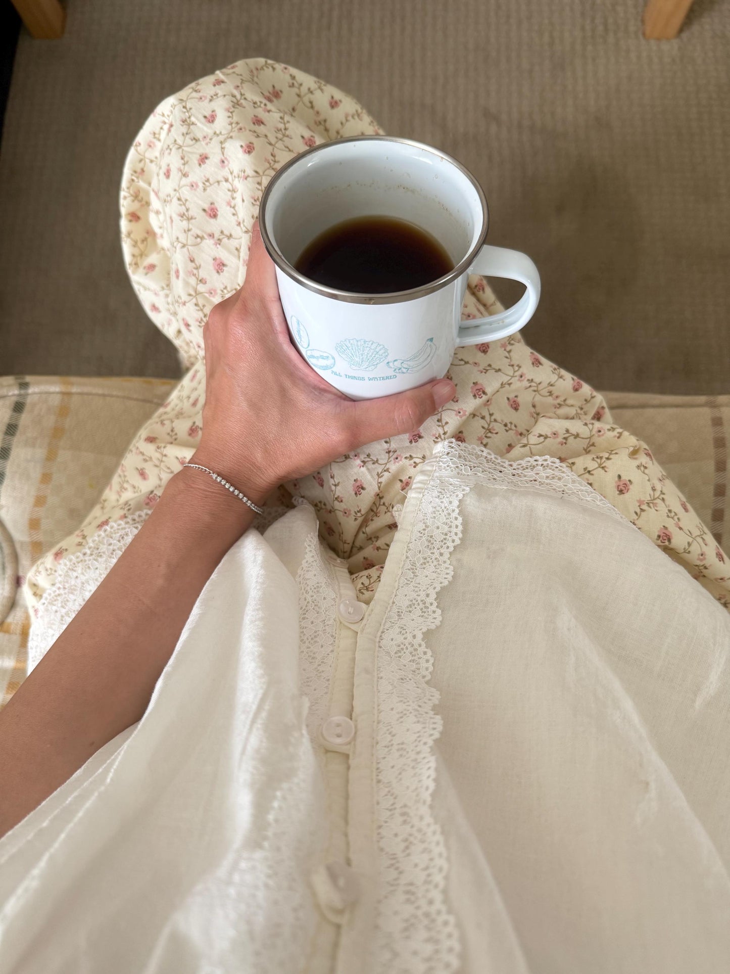 Floral Print Cotton Pajama Pants. Lemon Butter Yellow, Cottage core Style. Romantic style pants