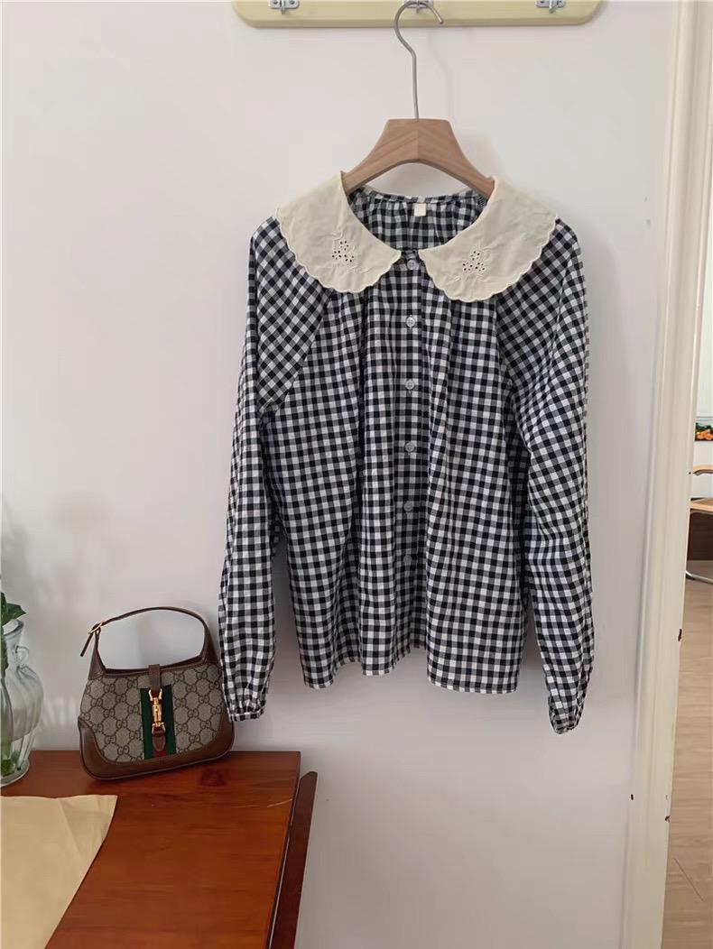 Cotton black gingham style vintage inspired. Victorian style shirt. Bohemian style shirt. Cozy comfortable top. Doen Sezane inspired top - Chickticks