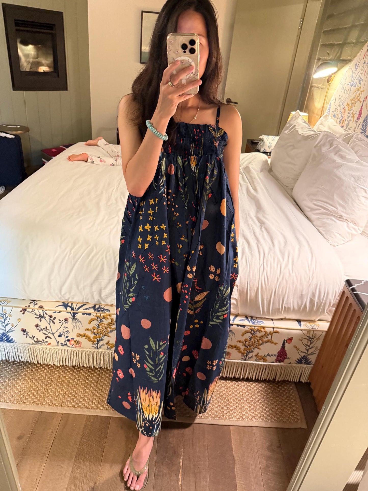 Cotton spaghetti strap floral nap everyday dress. Easy maxi floral dress bohemian style. Doen Sezane inspired dress. Victorian cozy dress