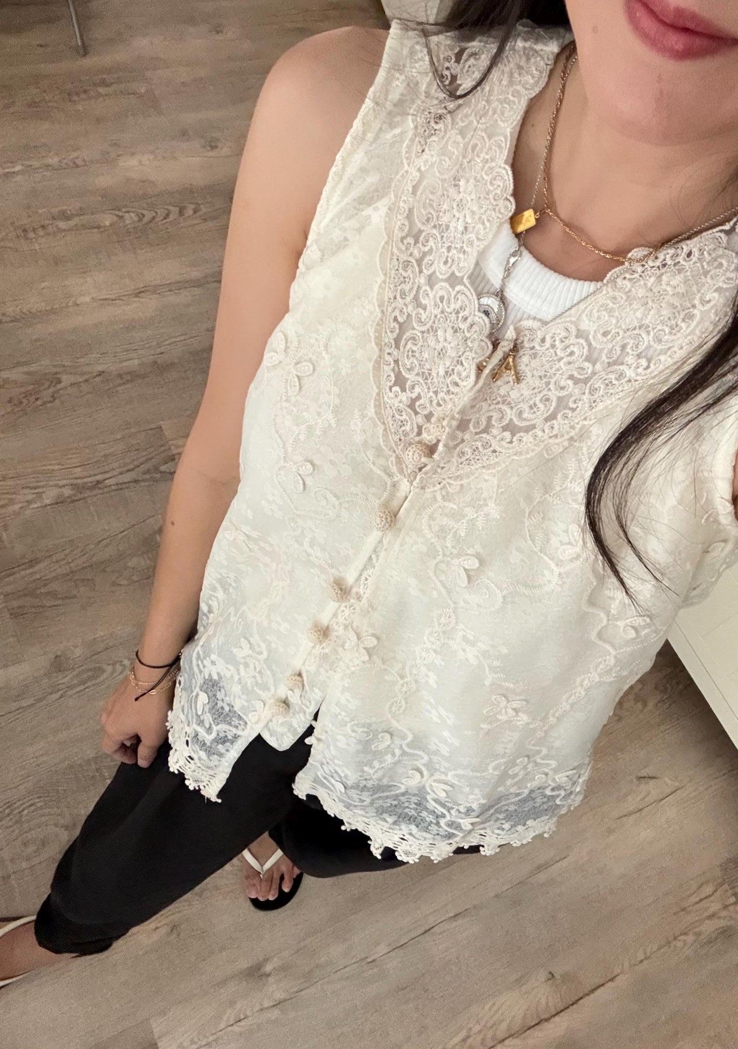 Casual cotton beige lace eyelet romantic vest top . Whimsical cottage core vest top. Bohemian cotton vest . Summer cotton vest cardigan