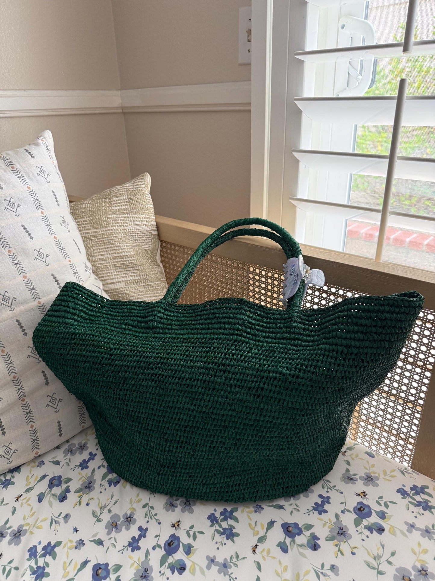 Woven Shoulder Bag. Beach Woven Shoulder Bag. Summer woven bag. Green Matcha Emerald Woven Bag. Natural Straw Bag