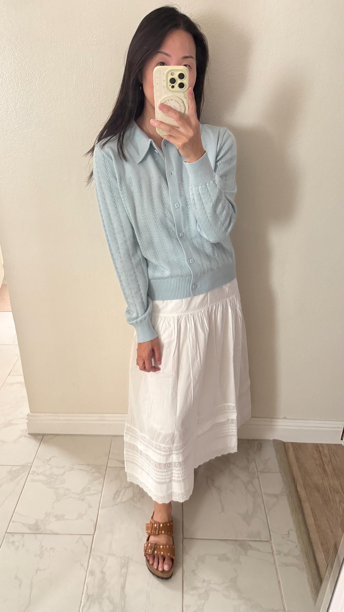 Knit Blue Polo Sweater. French Vintage Inspired Polo sweater. Floral boho sweater. Victorian boho sweater. Cottagecore style sweater