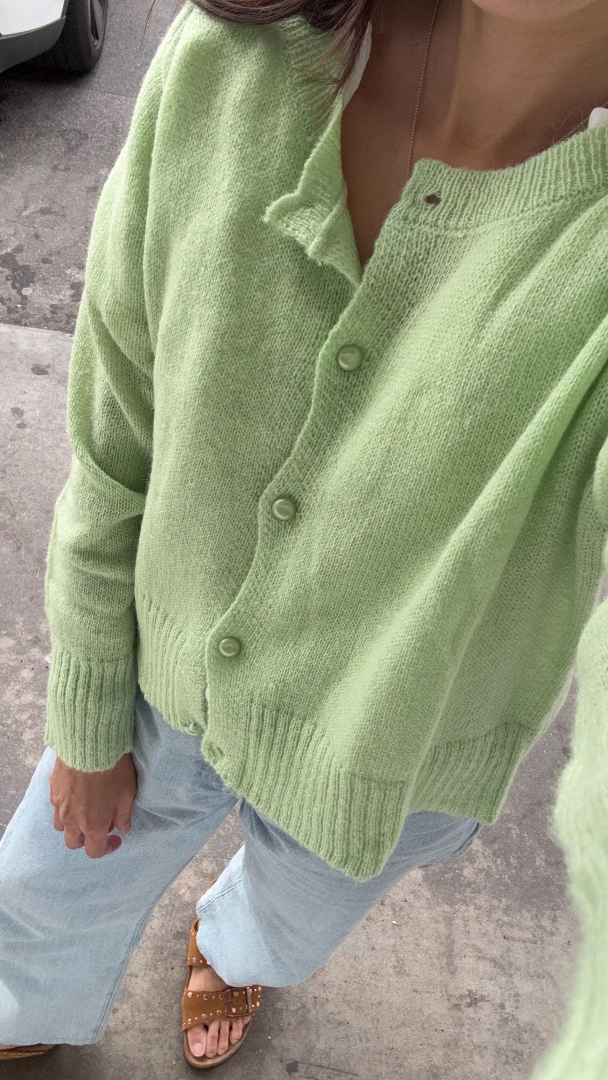 Avocado Matcha Cardigan Blouse. French Vintage Style Chartreuse color cardigan. Sage color Prairie style cardigan. Nantucket Maine style.