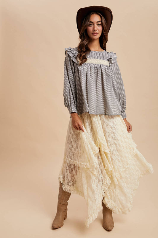 PINTUCK SMOCK LONG SLEEVE BLOUSE - Chickticks
