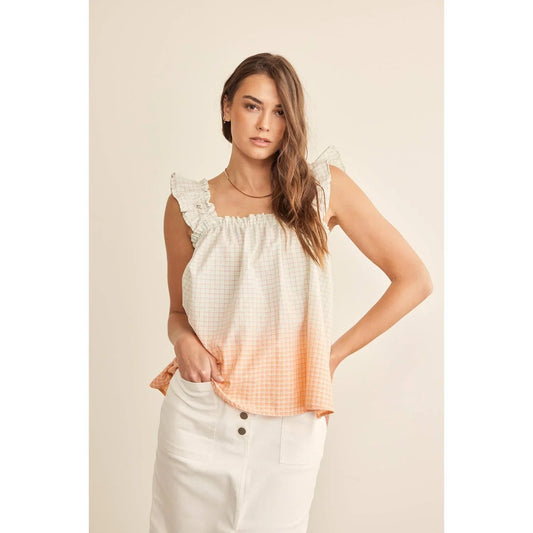 OMBRE PLAID RUFFLE SLEEVE TOP - Chickticks