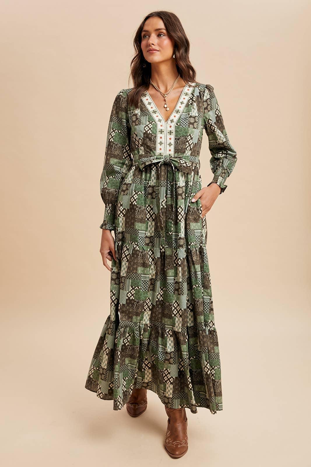 COTTON PATCHWORK EMBROIDERED MAXI DRESS - Chickticks