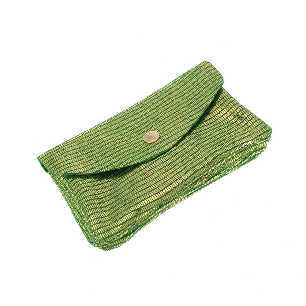 Twin wallet pouch in glittery matte leather. Soft Italian leather suede wallet. Chartreuse color soft wallet. 90s wallet. Envelope leather suede wallet