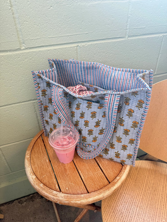 Cotton Quilt Handblock Print Reversible Tote Bags - Chickticks