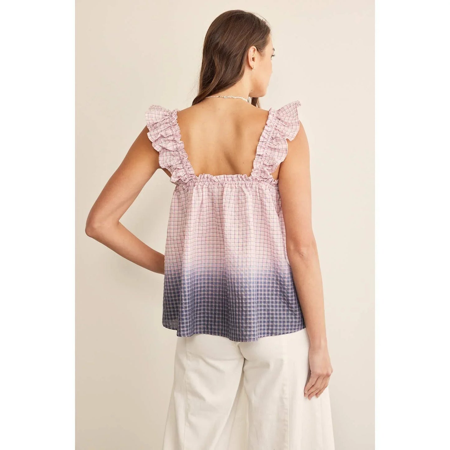 OMBRE PLAID RUFFLE SLEEVE TOP - Chickticks