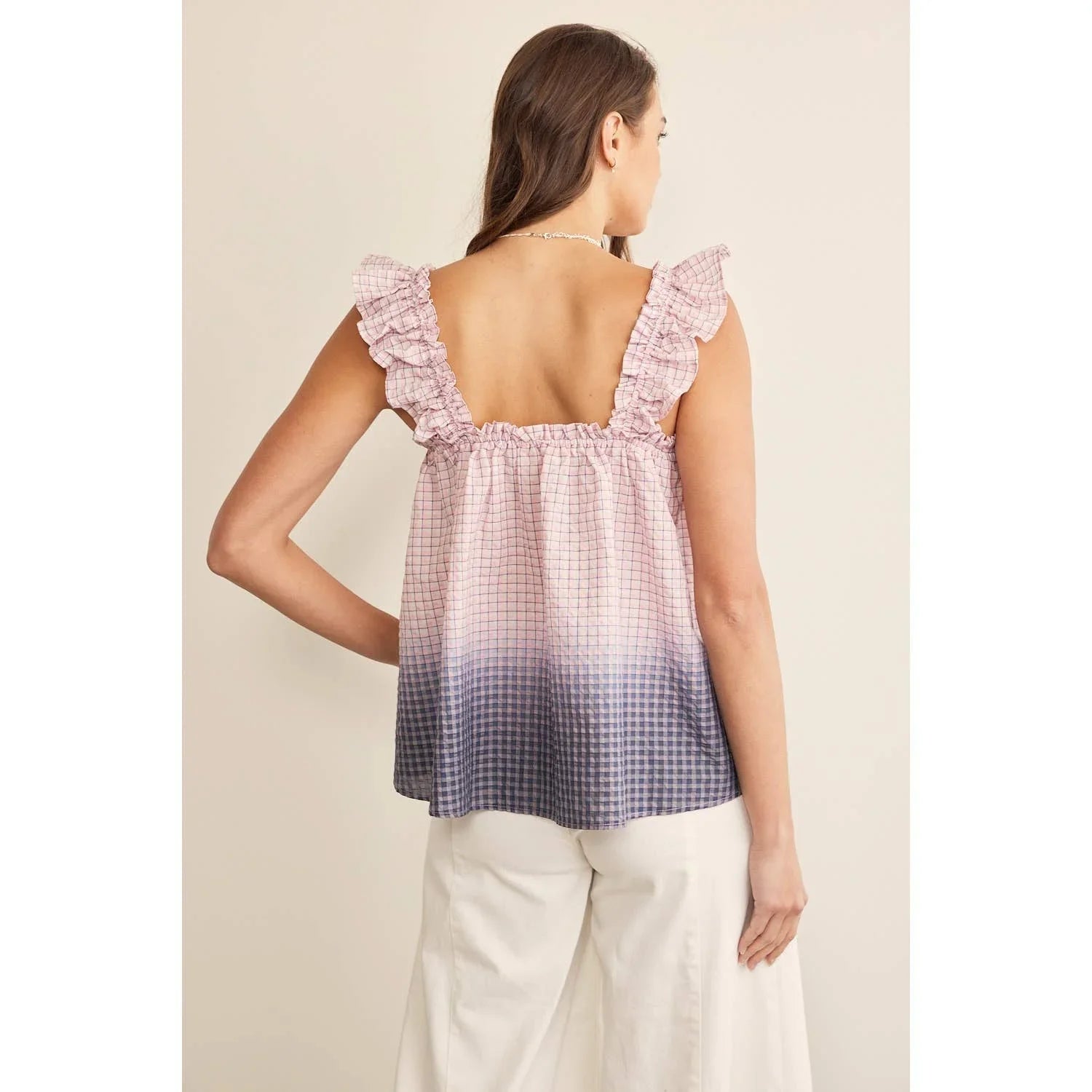 OMBRE PLAID RUFFLE SLEEVE TOP - Chickticks