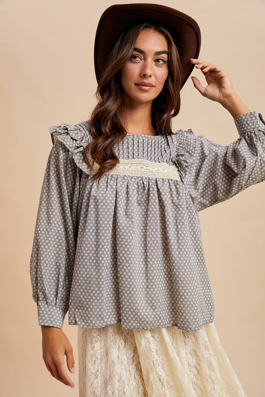 PINTUCK SMOCK LONG SLEEVE BLOUSE - Chickticks