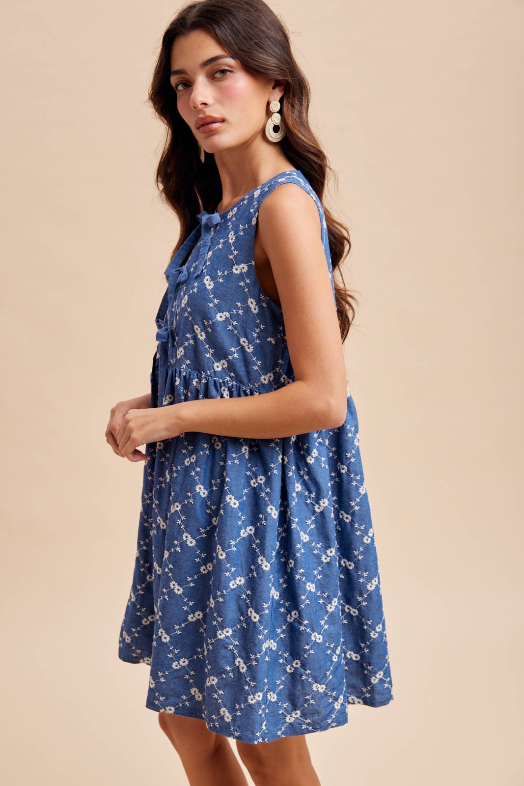 Denim EMBROIDERED MINI DRESS. Summer Mini Dress. Embroidered Dress. Nap Dress.