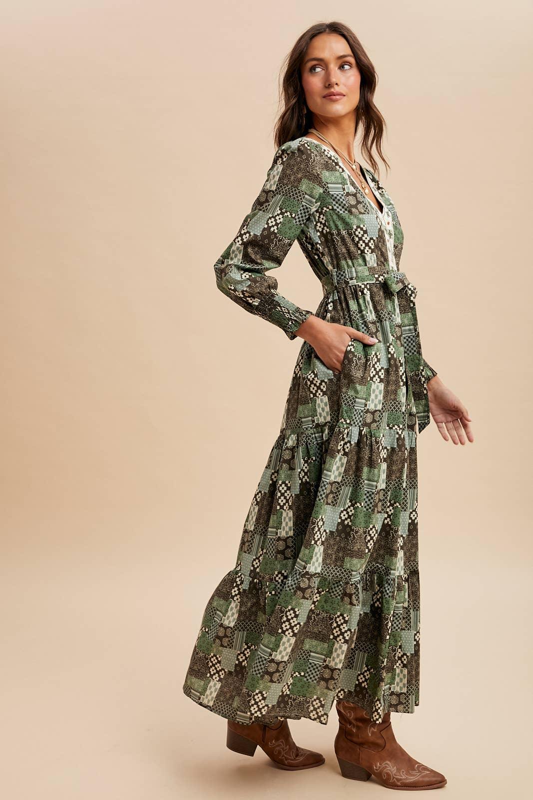 COTTON PATCHWORK EMBROIDERED MAXI DRESS - Chickticks