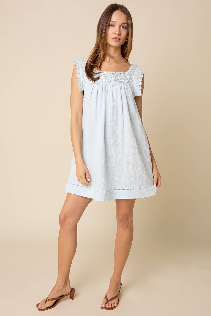Jamya Square-Neck Empire Mini Dress