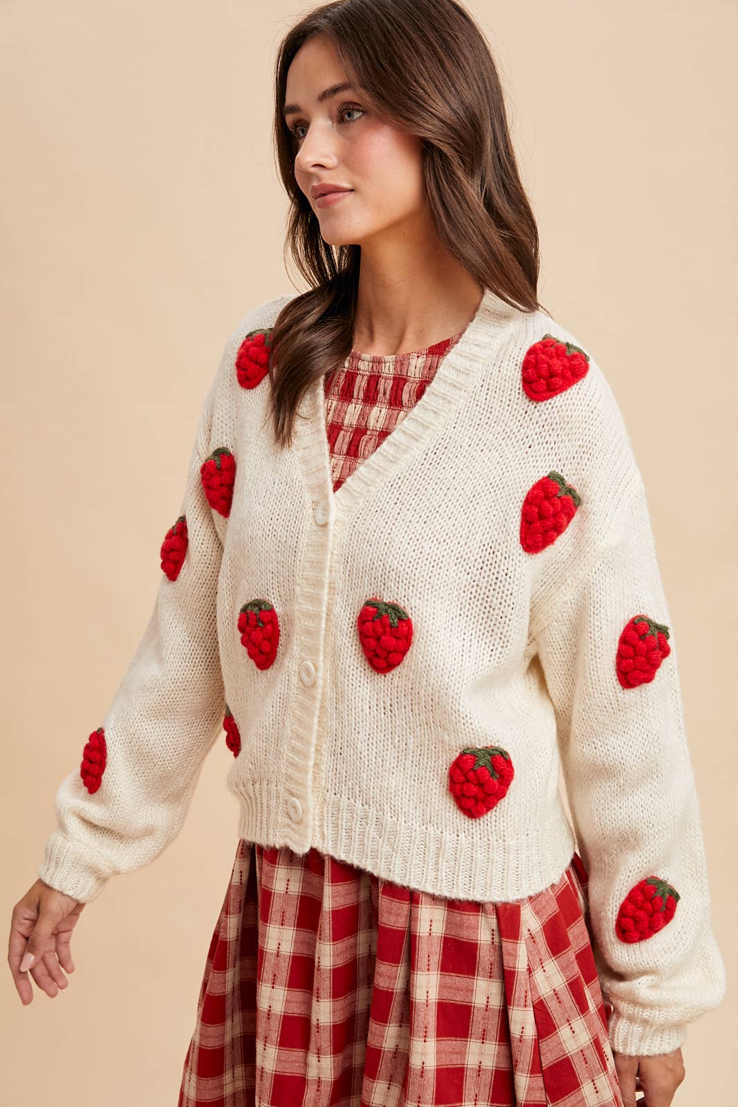 KNITTED 3D STRAWBERRY CARDIGAN - Chickticks