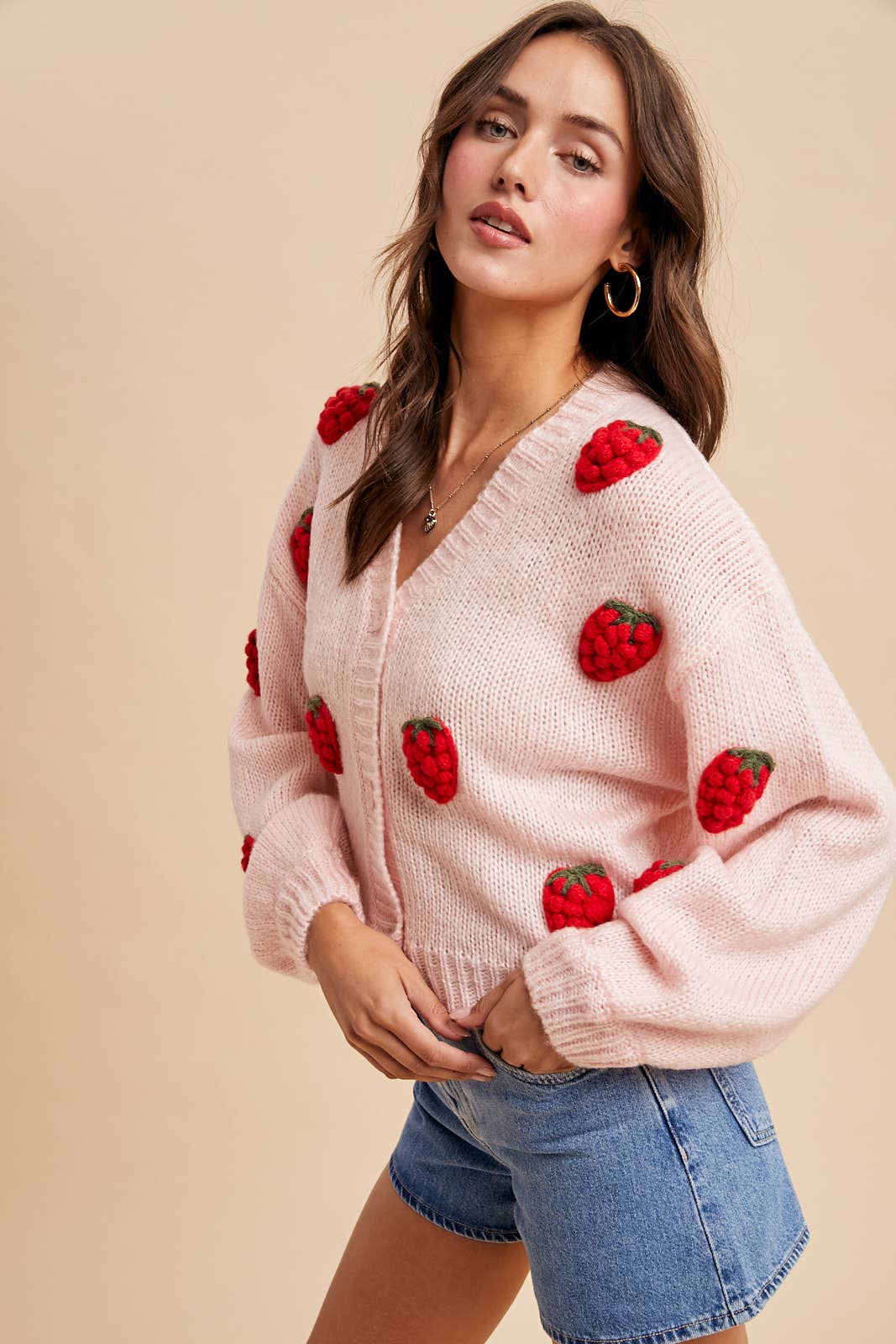KNITTED 3D STRAWBERRY CARDIGAN - Chickticks