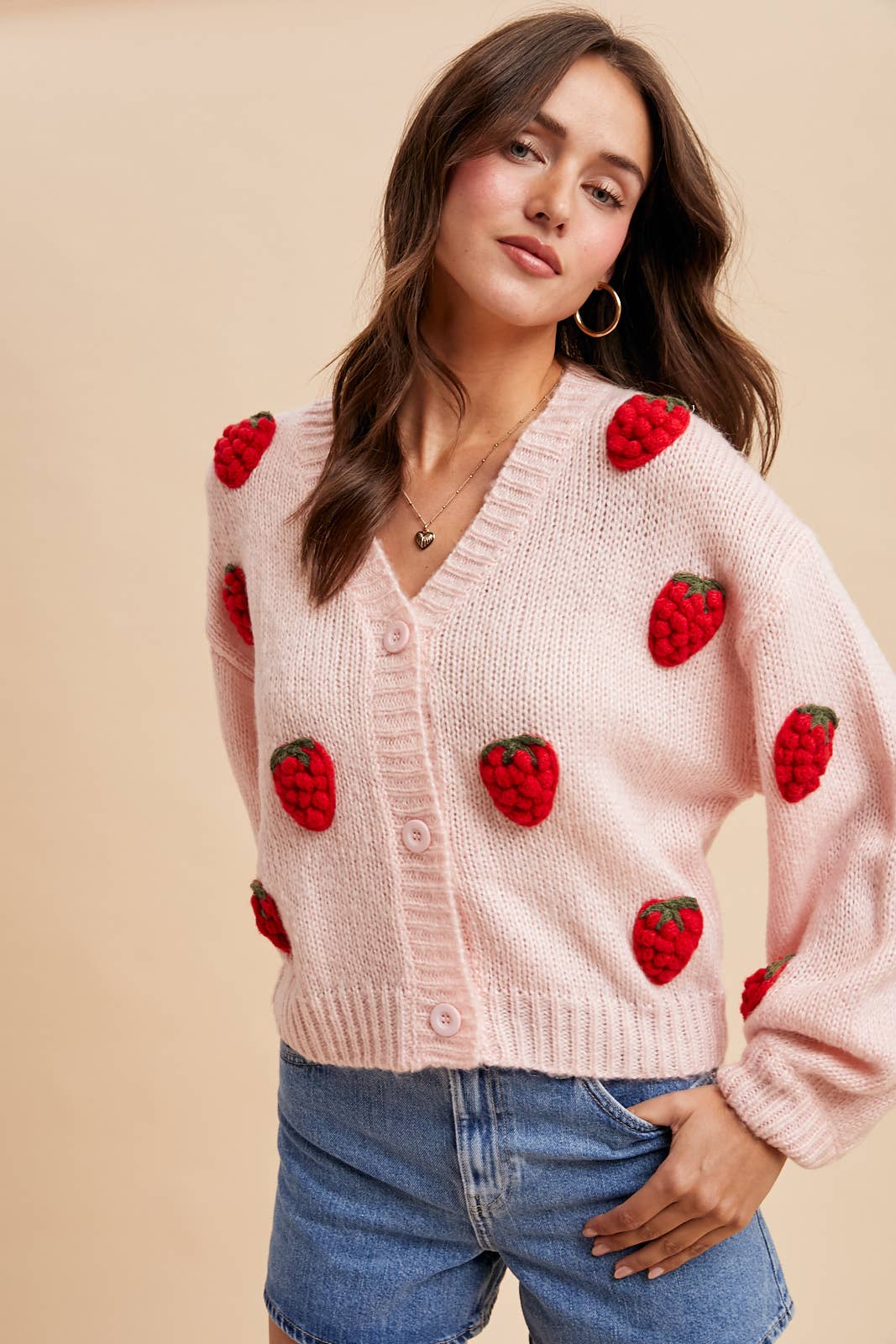 KNITTED 3D STRAWBERRY CARDIGAN - Chickticks