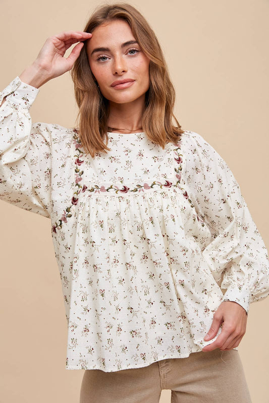 FLORAL PRINT COTTON BLOUSE - Chickticks