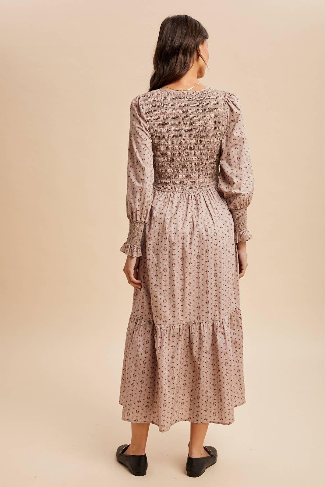 COTTON SMOCKED FLORAL BUTTON DOWN MAXI - Chickticks