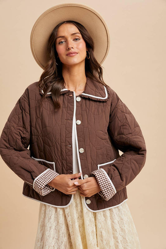 FLORAL QUILTED COLLARED JACKET - Chickticks
