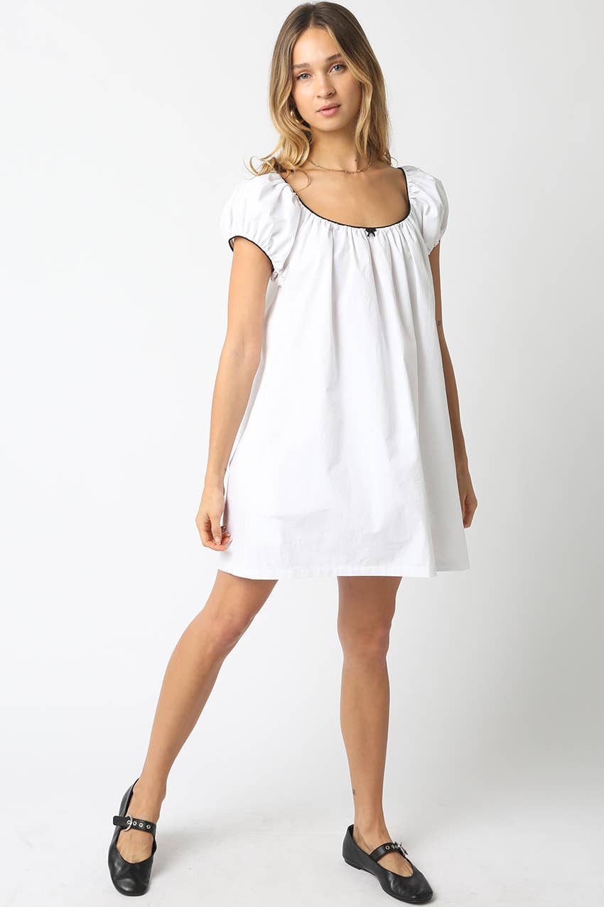 Puff Sleeve Cotton Dress. White Cotton Dress. Cottagecore Mini Dress. Mini White Cotton Dress. Whimsical Mini Dress.
