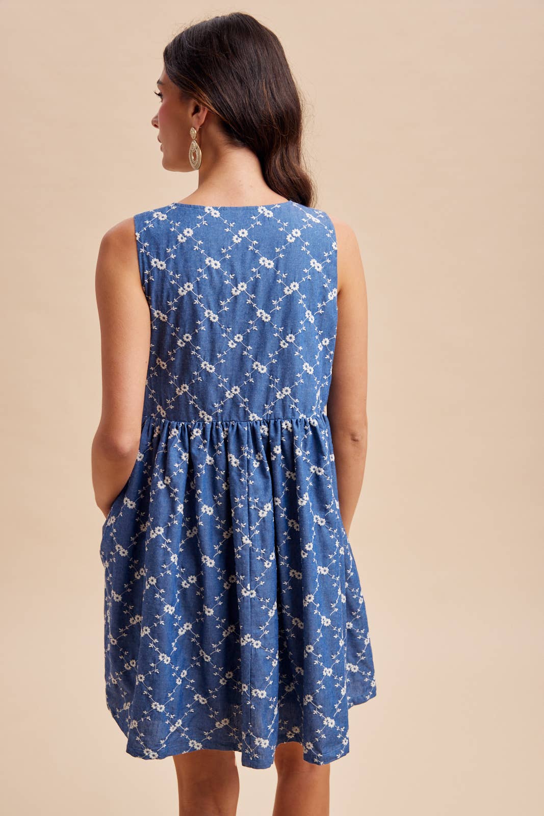 Denim EMBROIDERED MINI DRESS. Summer Mini Dress. Embroidered Dress. Nap Dress.