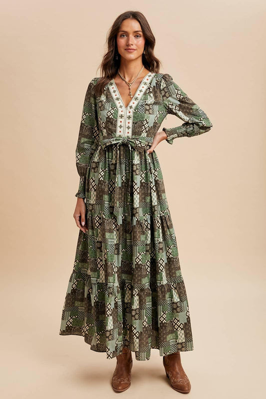 COTTON PATCHWORK EMBROIDERED MAXI DRESS - Chickticks