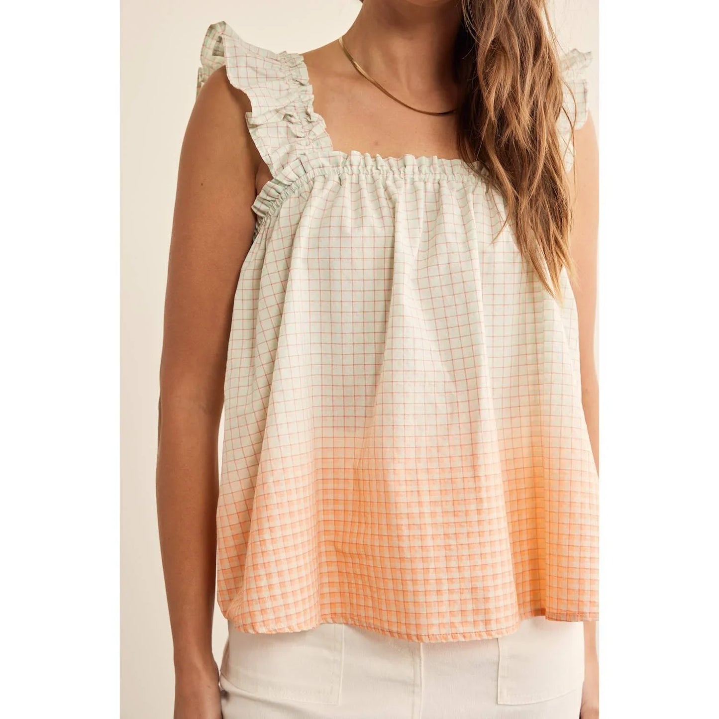 OMBRE PLAID RUFFLE SLEEVE TOP - Chickticks