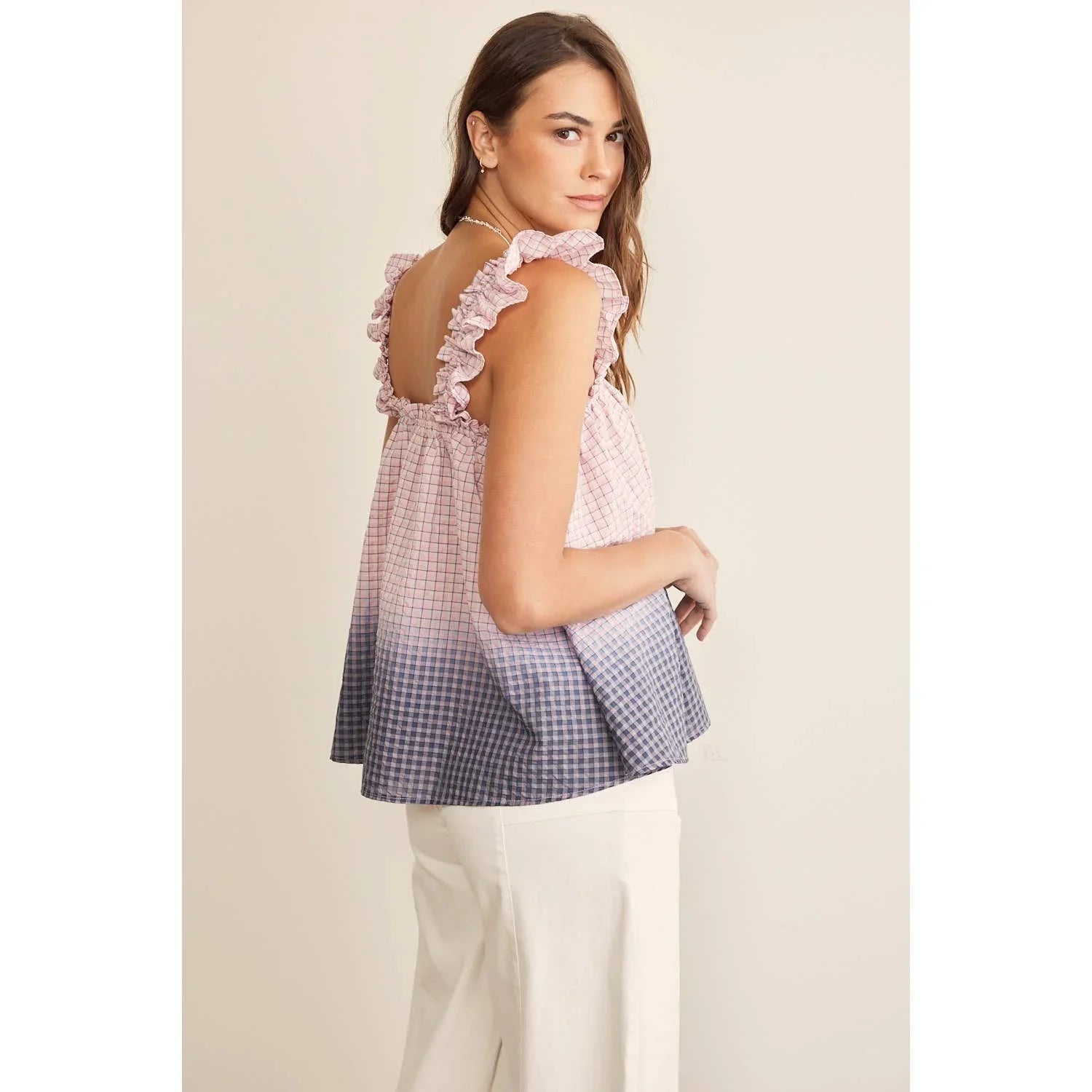OMBRE PLAID RUFFLE SLEEVE TOP - Chickticks