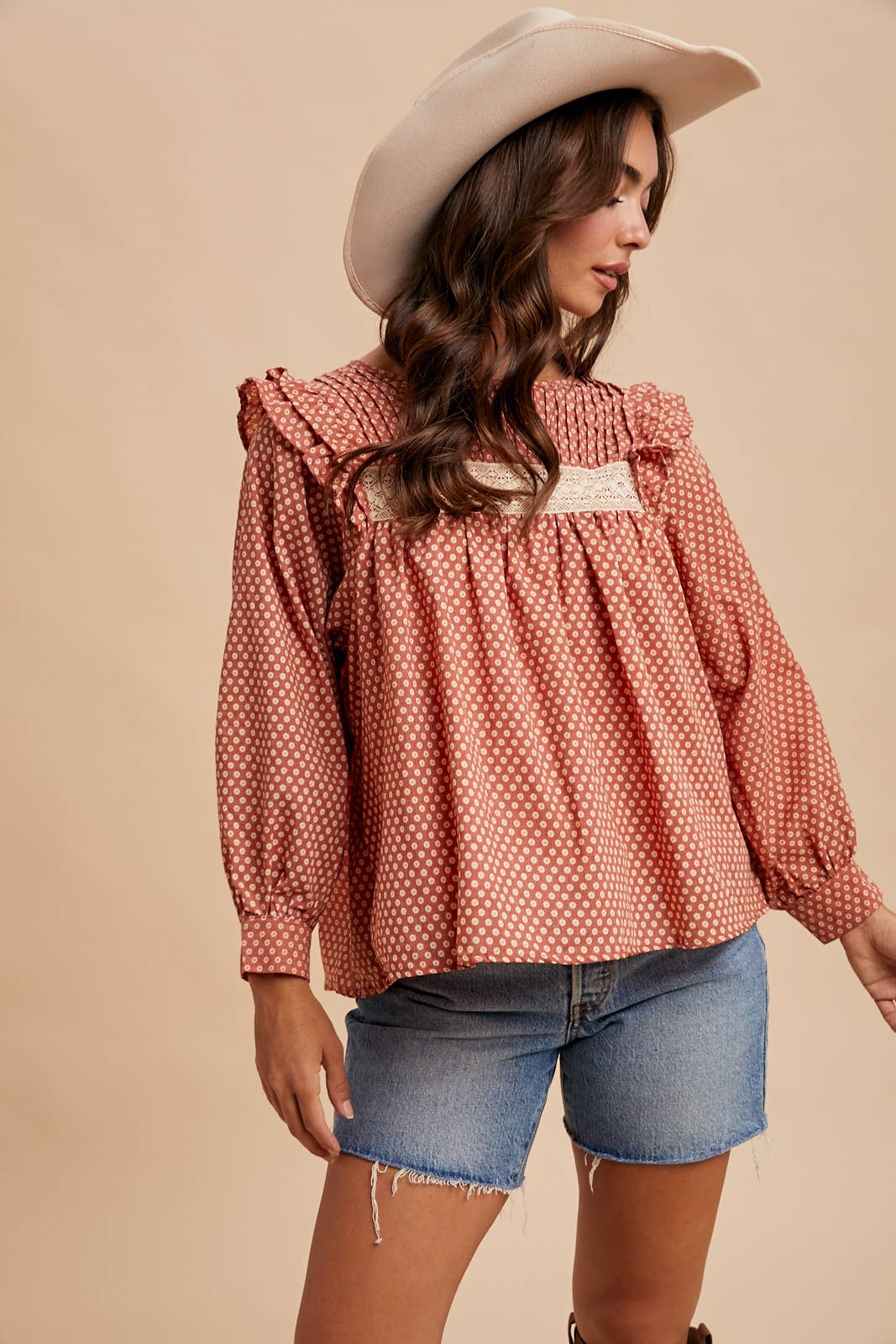 PINTUCK SMOCK LONG SLEEVE BLOUSE - Chickticks