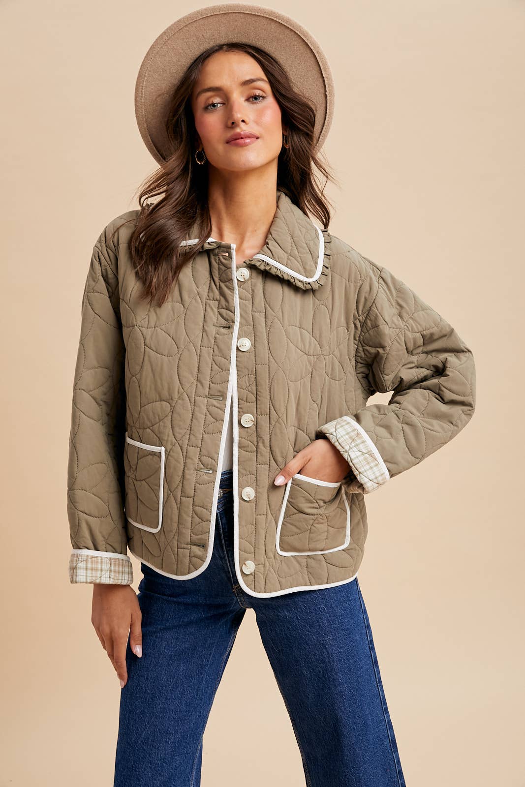 FLORAL QUILTED COLLARED JACKET - Chickticks