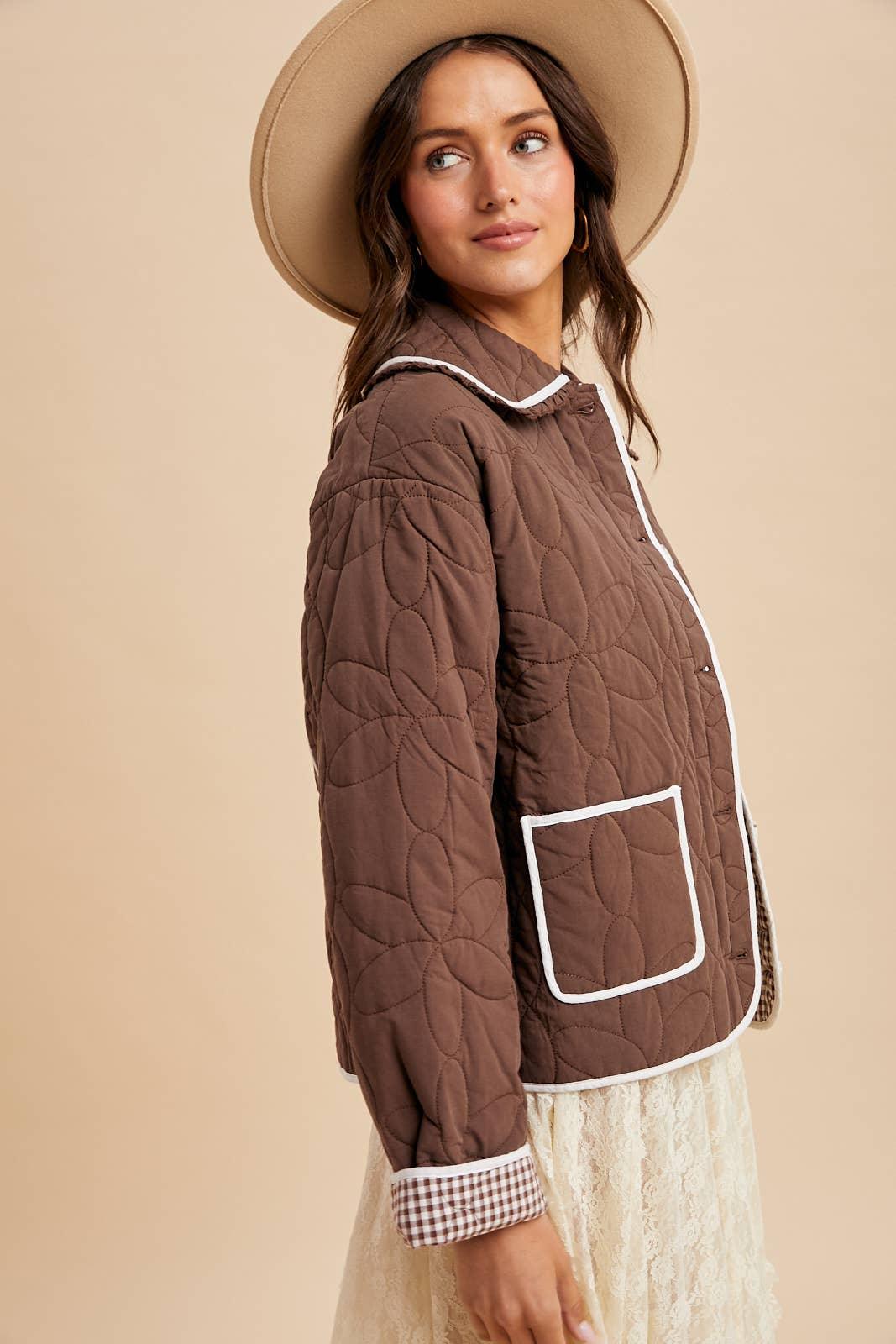 FLORAL QUILTED COLLARED JACKET - Chickticks