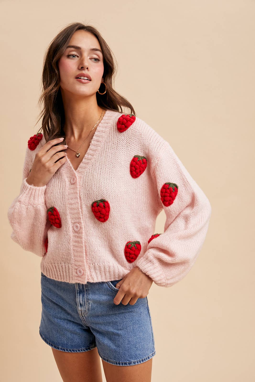KNITTED 3D STRAWBERRY CARDIGAN - Chickticks
